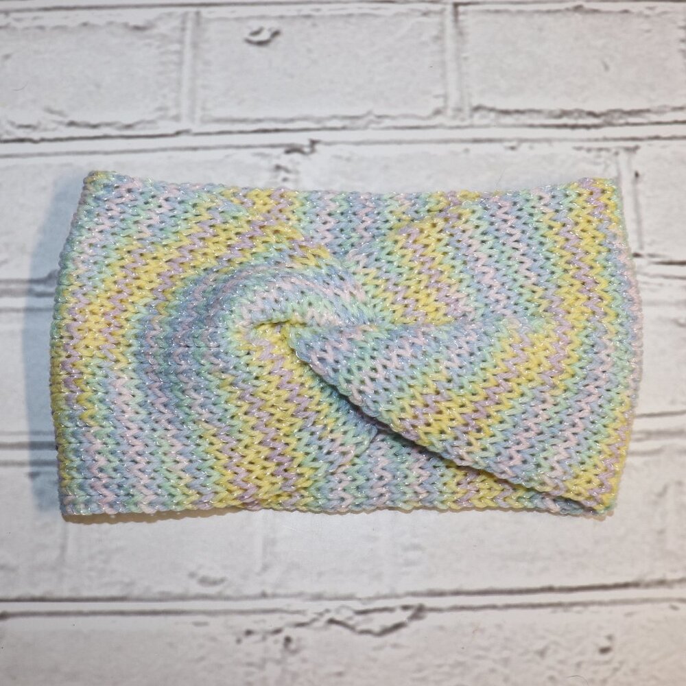 🌈✨ Colorful Stripes Twisted Knit Headband · Handmade · One Size